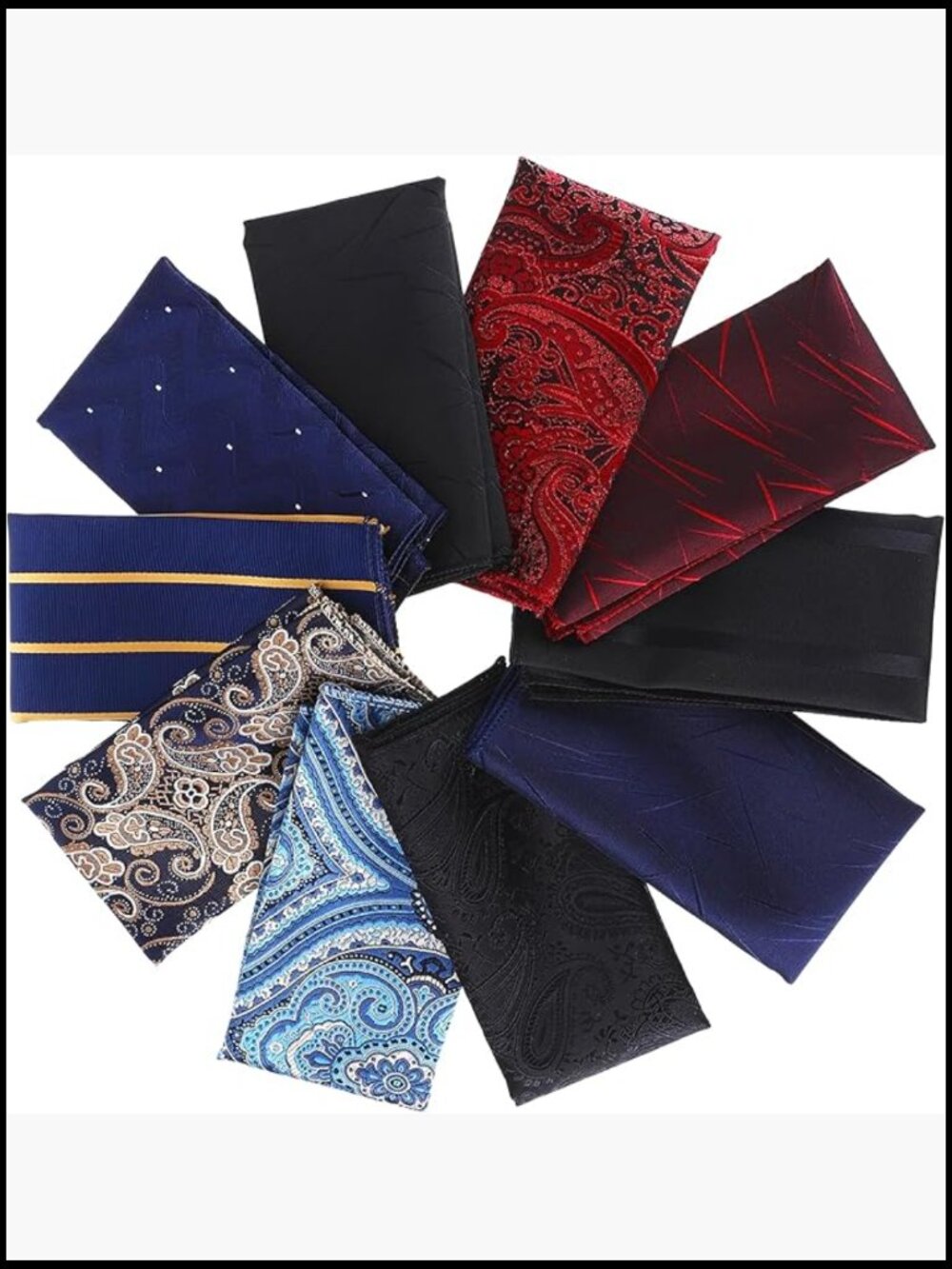 Prefolded Pocket Squares For Men - Assorted Patterns Silk Handkerchiefs For